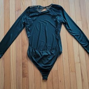 Forest Green Open Back Lace Bodysuit